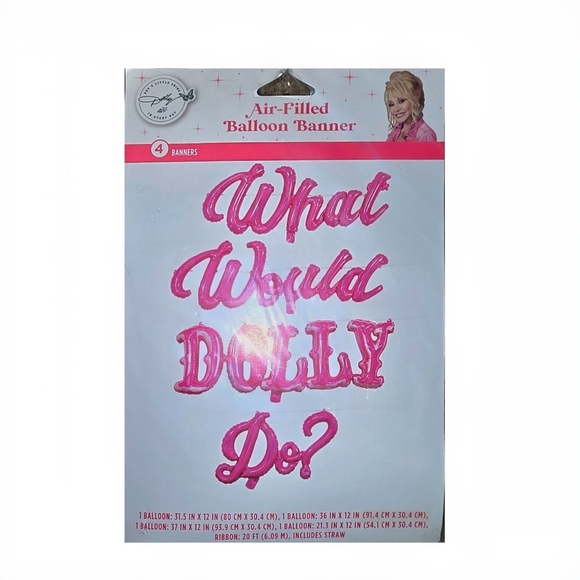 Dolly Parton "What Would Dolly Do?" Air-Filled Pink Party Balloon Banner - Picture 1 of 3